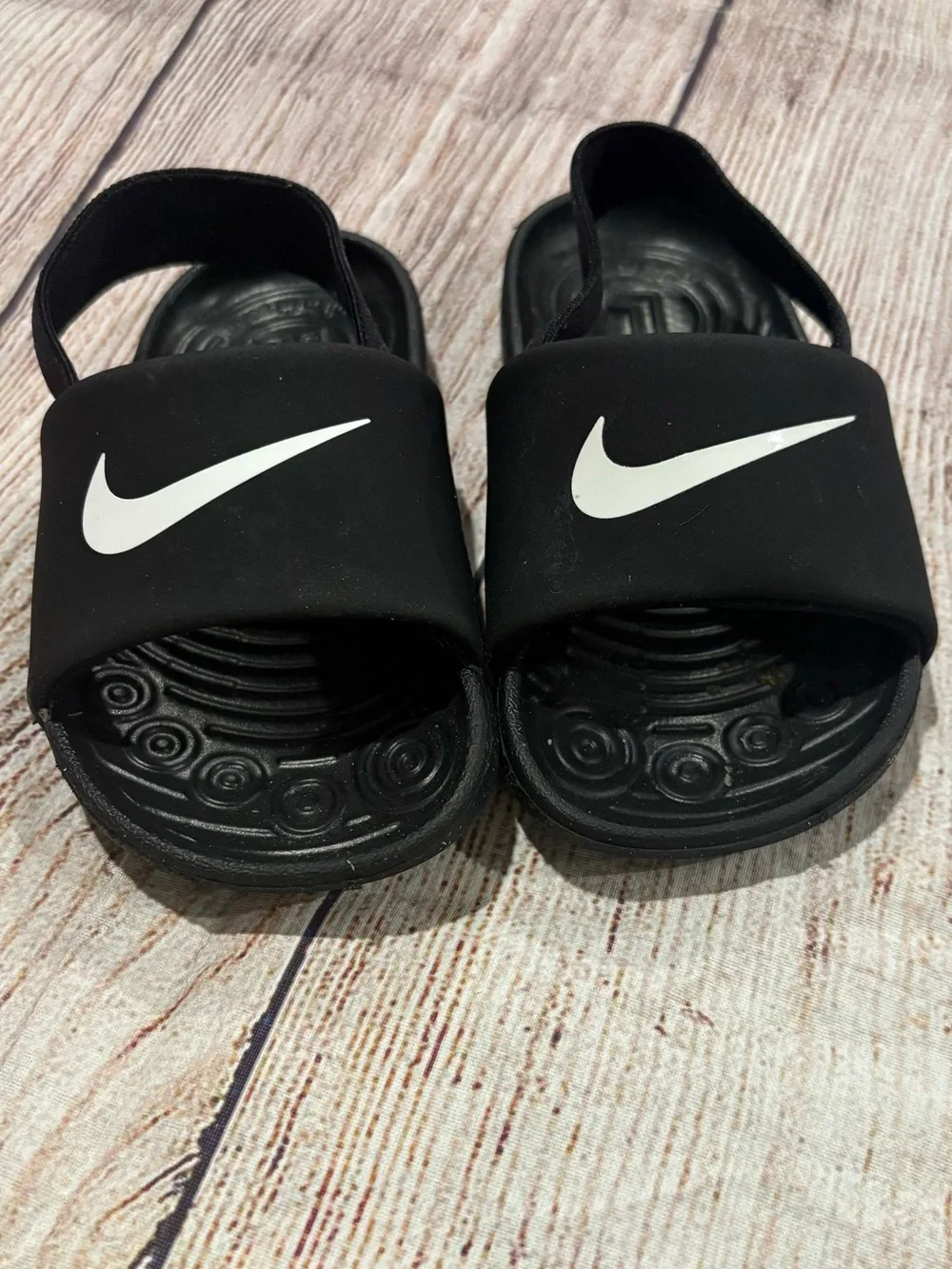 Nike Kawa Black Slides with White Swoosh